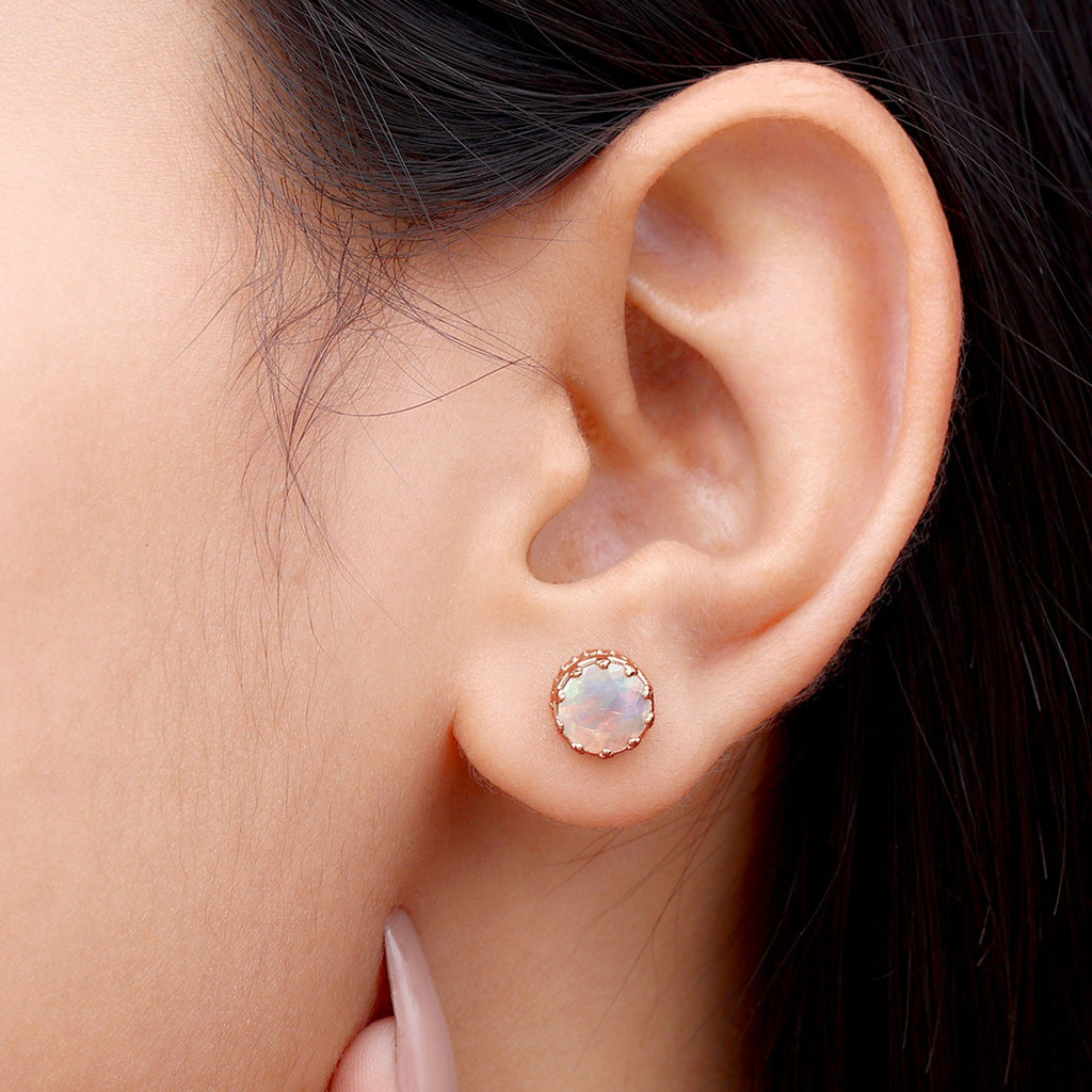 Real Ethiopian Opal Crown Stud Earrings with Certificate