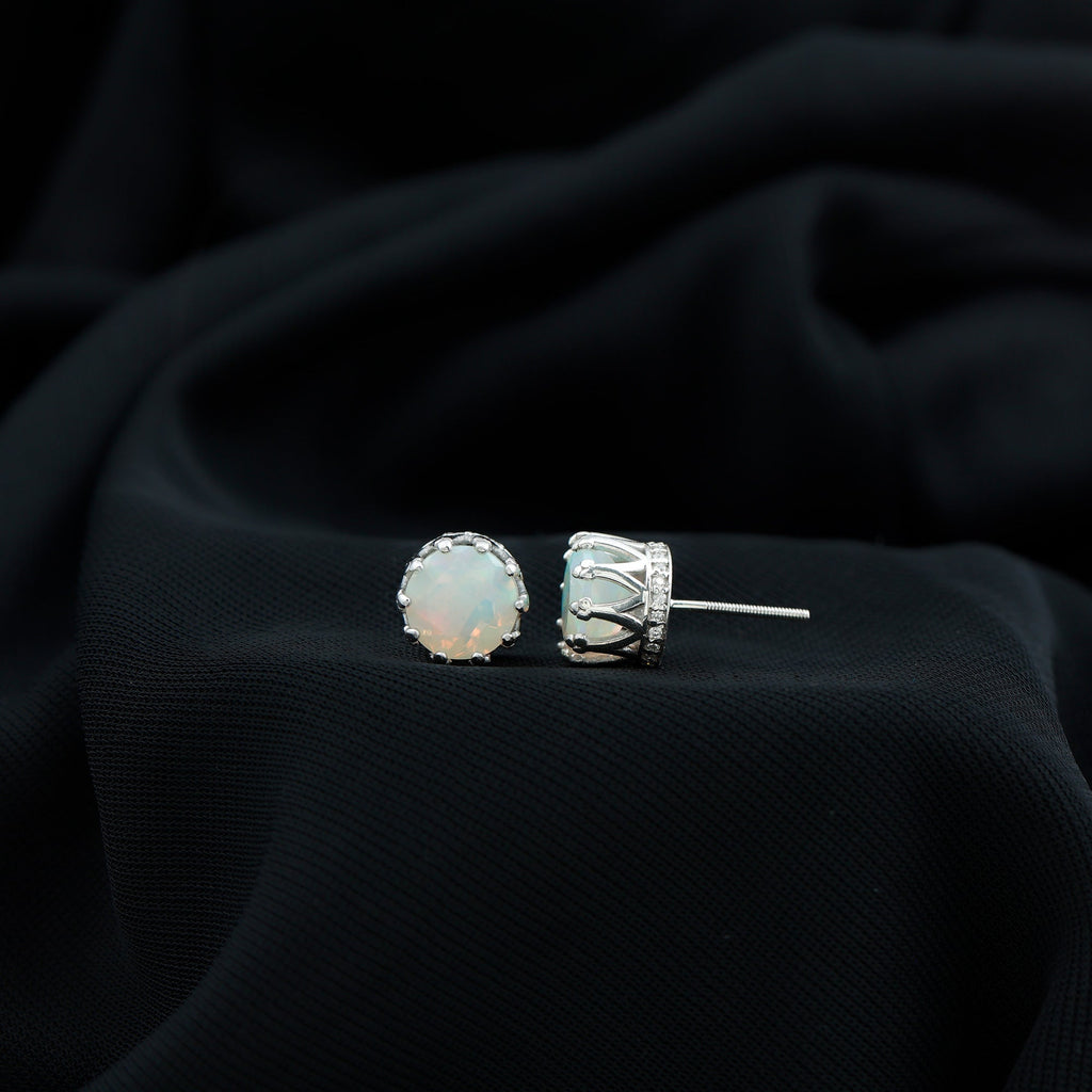 Real Ethiopian Opal Crown Stud Earrings with Certificate