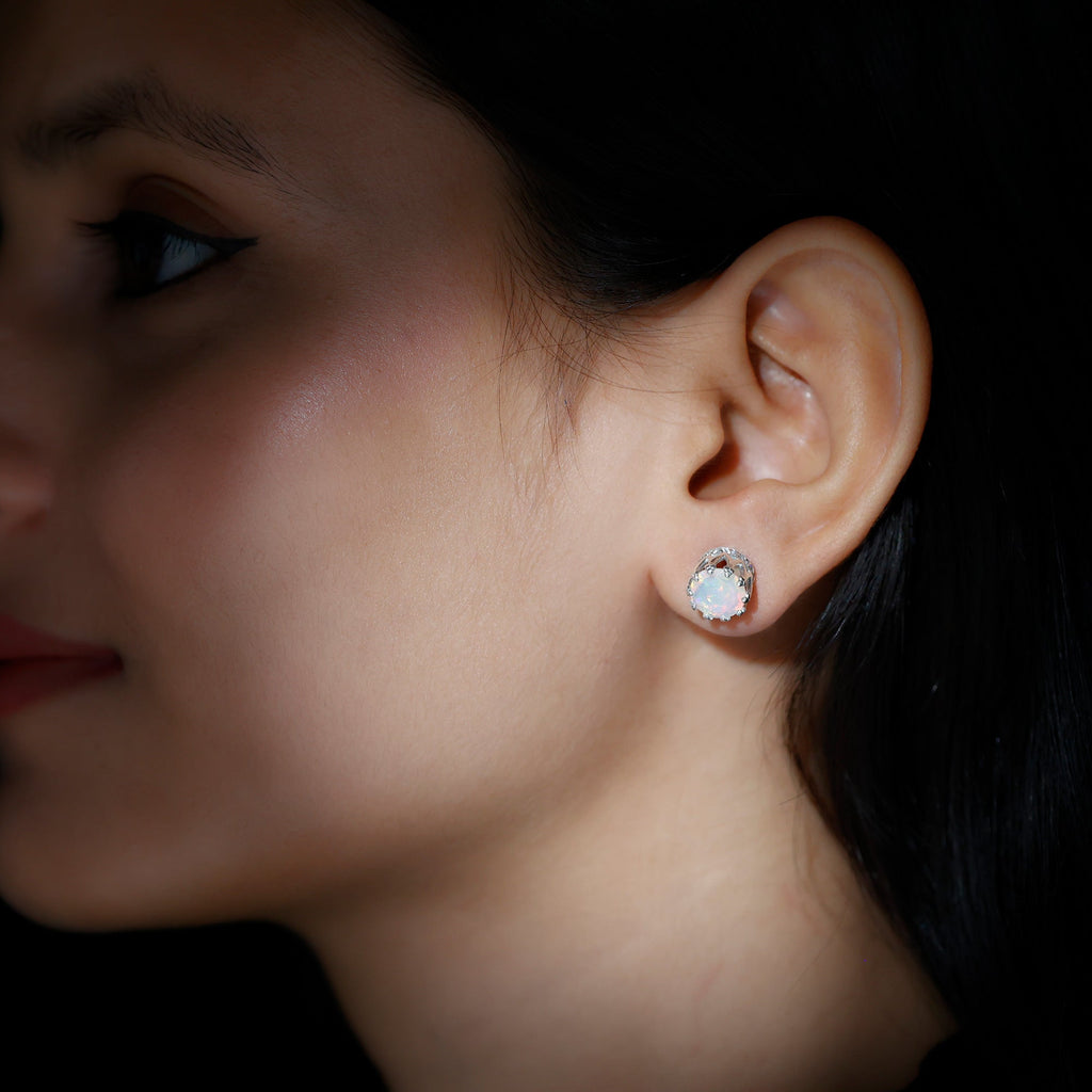 Real Ethiopian Opal Crown Stud Earrings with Certificate