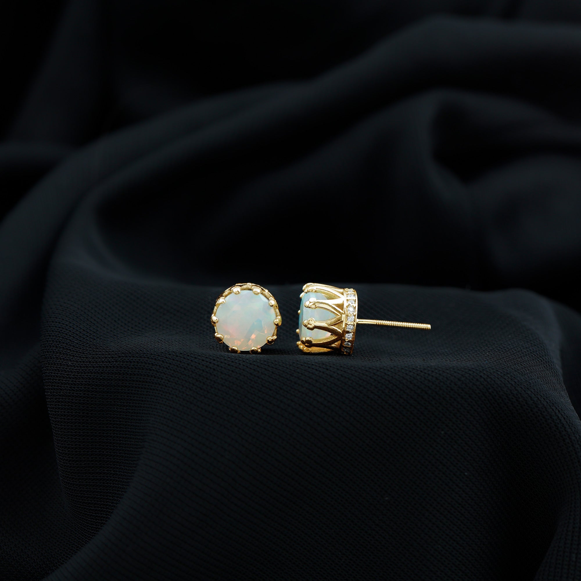 Real Ethiopian Opal Crown Stud Earrings with Certificate