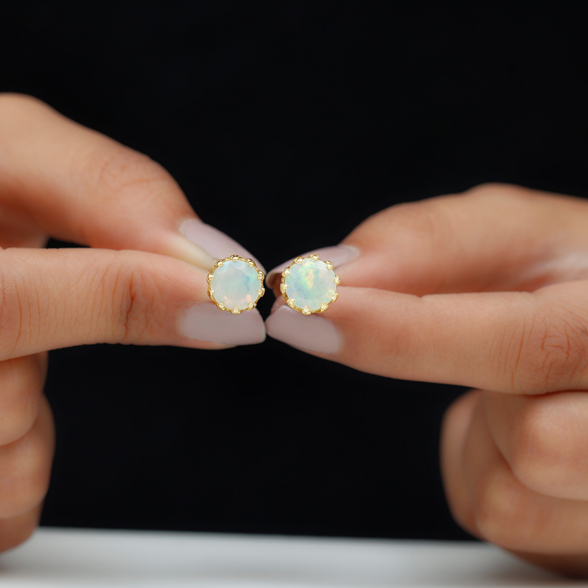Real Ethiopian Opal Crown Stud Earrings with Certificate