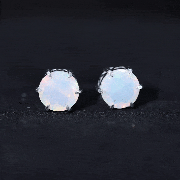 8 MM Genuine Round Ethiopian Opal Solitaire Stud Earrings in 6 Claw Setting
