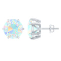 8 MM Genuine Round Ethiopian Opal Solitaire Stud Earrings in 6 Claw Setting