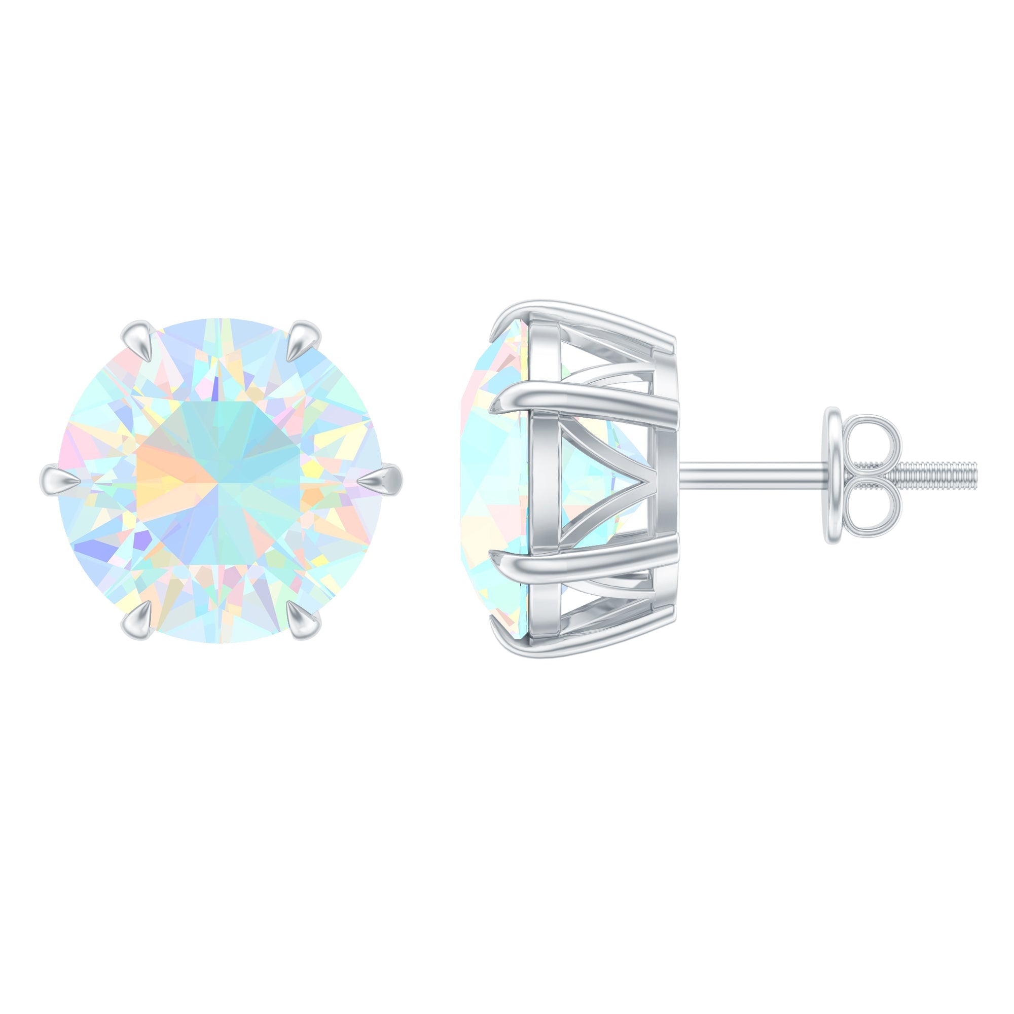 8 MM Genuine Round Ethiopian Opal Solitaire Stud Earrings in 6 Claw Setting