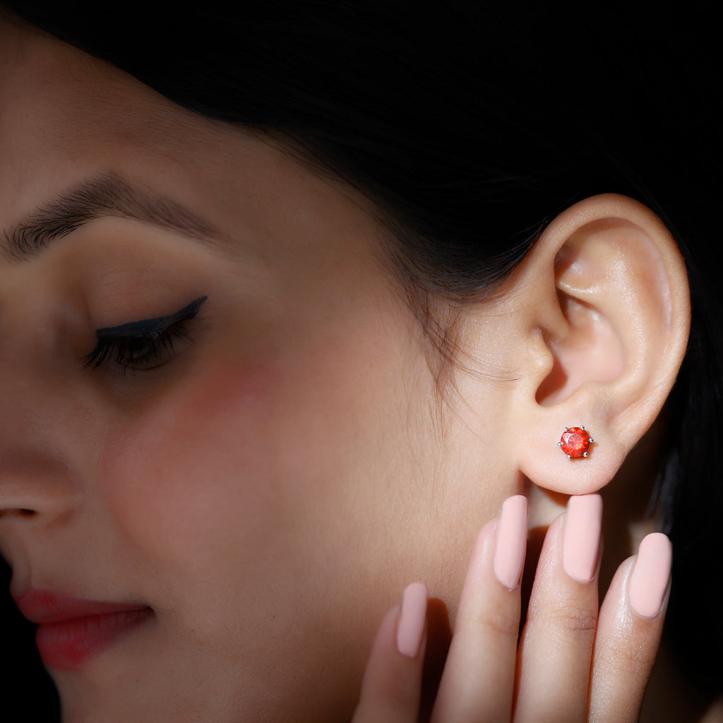 1.5 Carat Round Fire Opal Solitaire Stud Earrings
