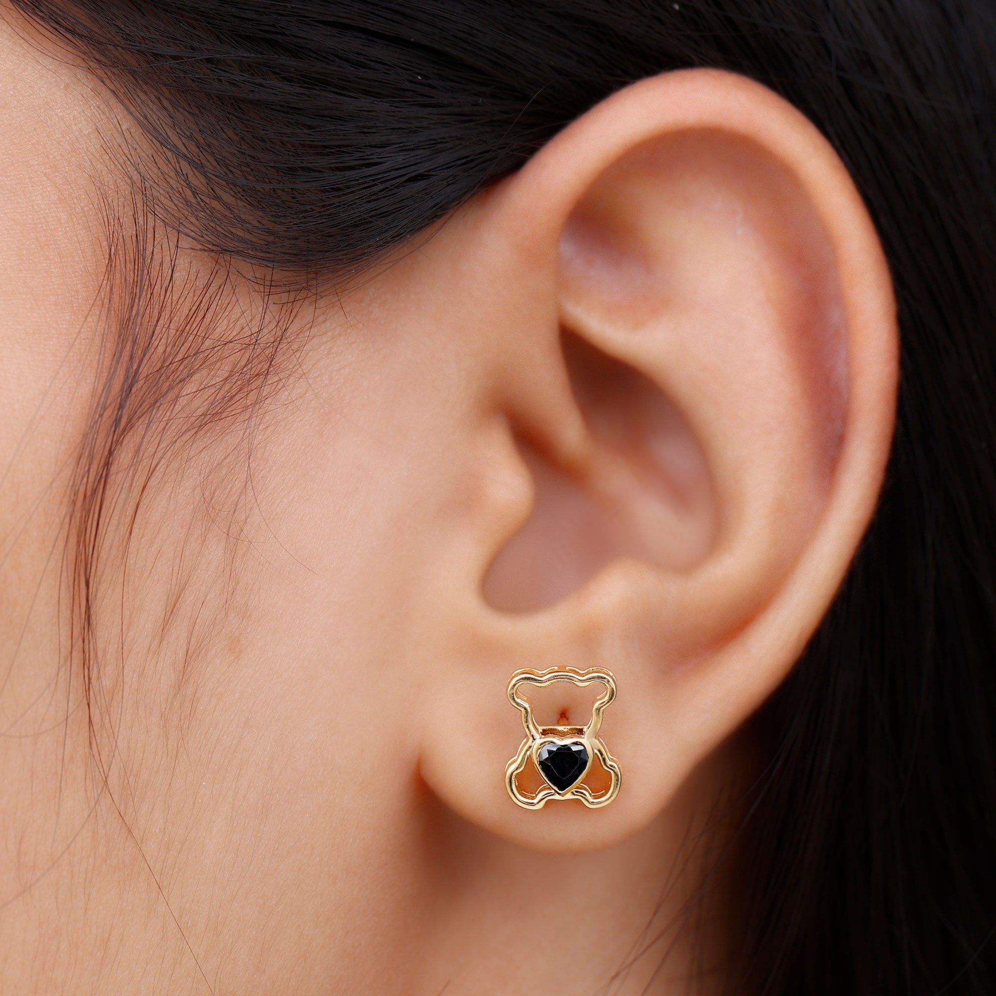 Heart Shape Lab Created Black Diamond Teddy Bear Stud Earrings