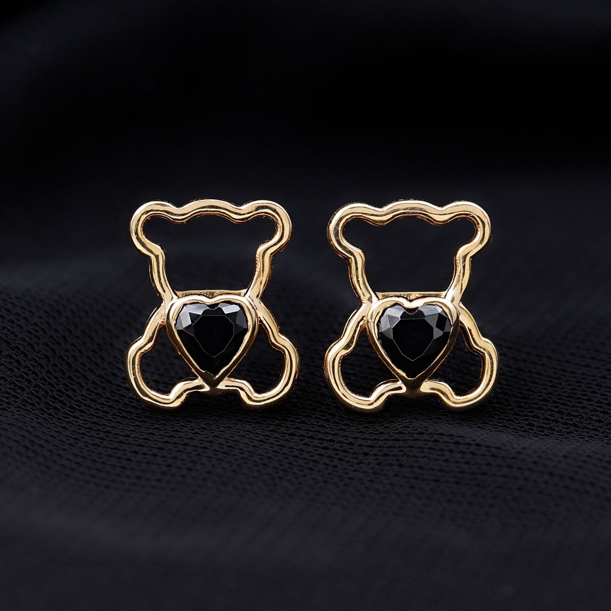 Heart Shape Lab Created Black Diamond Teddy Bear Stud Earrings