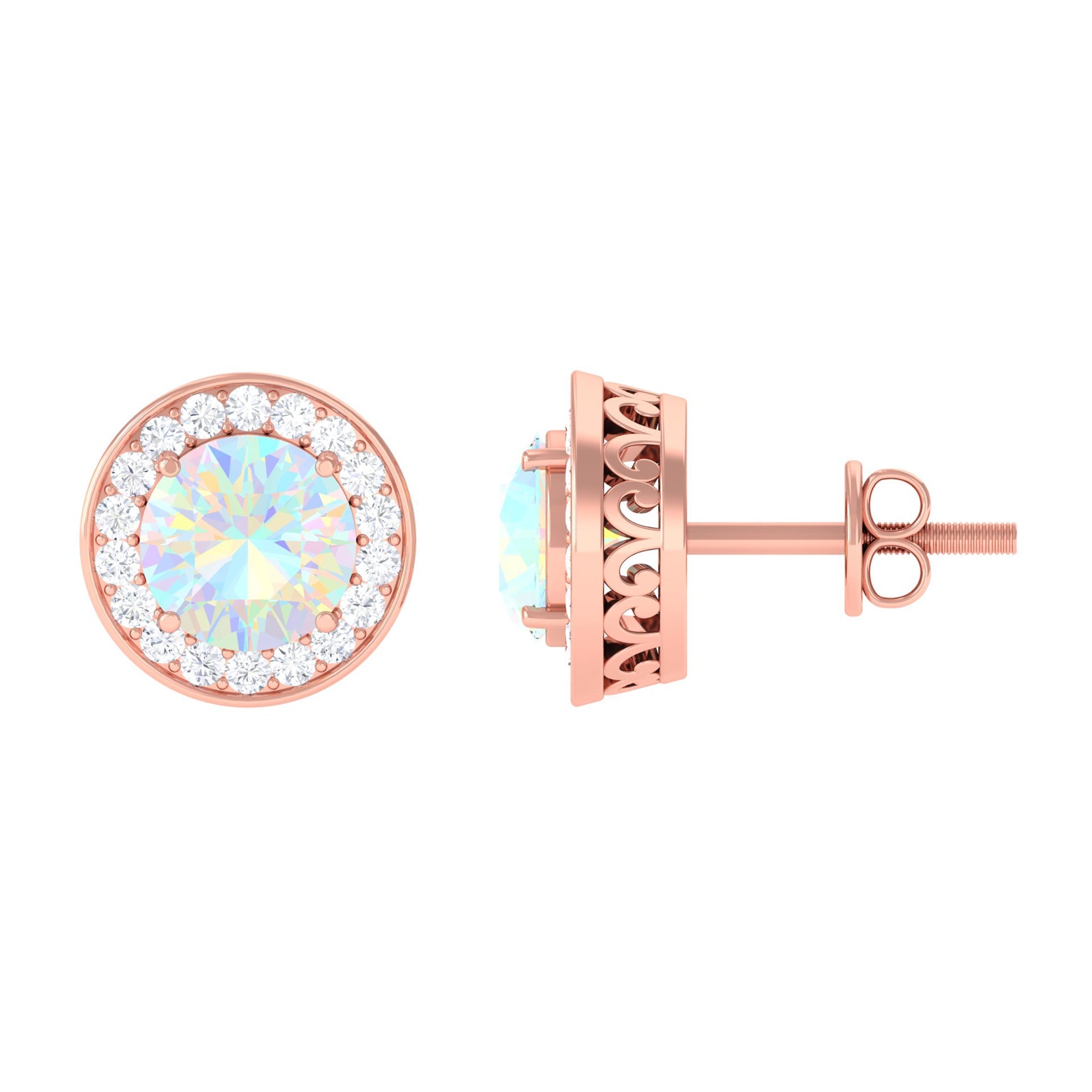 1.6 Carat Round Ethiopian Opal and Diamond Halo Stud Earrings