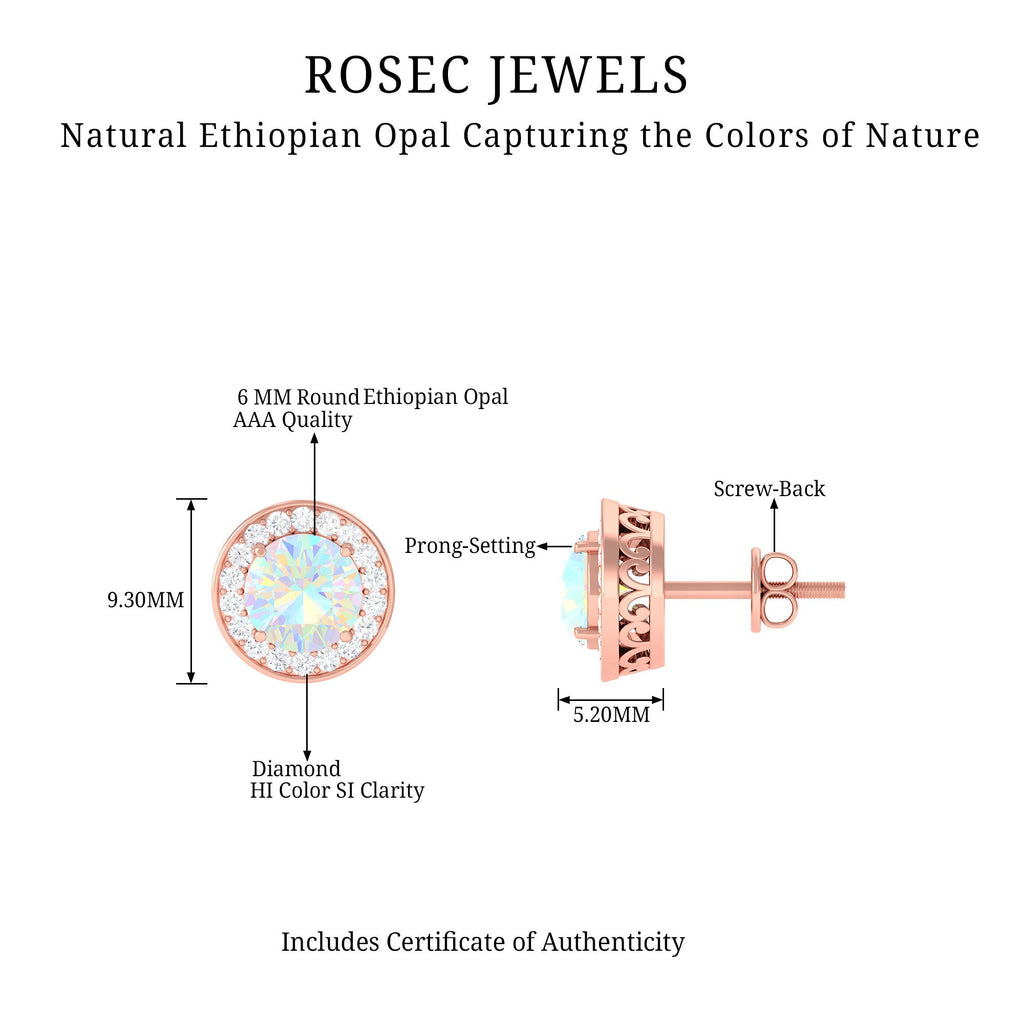 1.6 Carat Round Ethiopian Opal and Diamond Halo Stud Earrings
