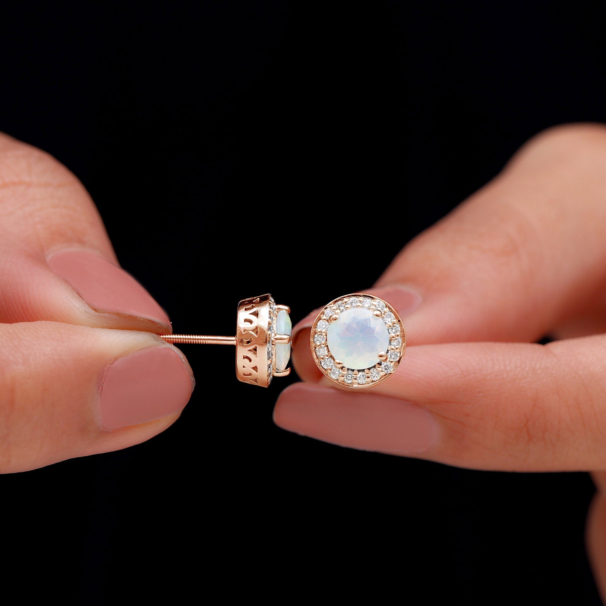 1.6 Carat Round Ethiopian Opal and Diamond Halo Stud Earrings
