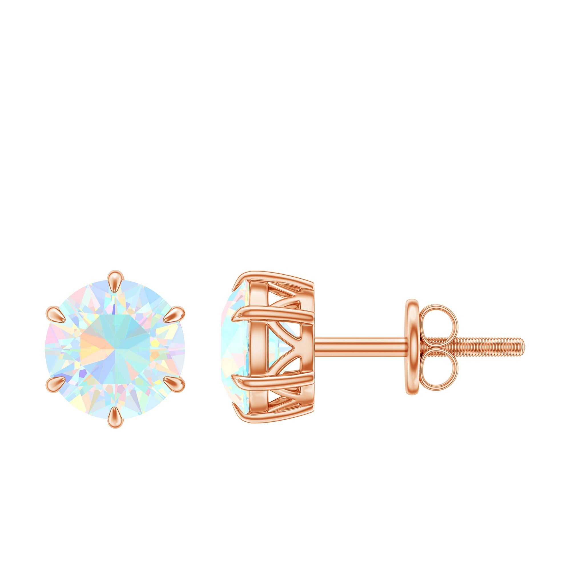 6MM Round Ethiopian Opal Solitaire Stud Earrings in 6 Claw Setting