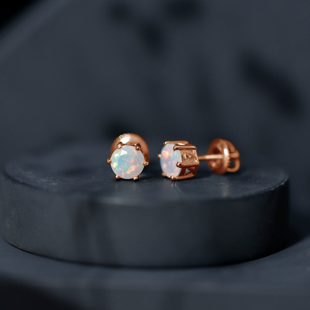 6MM Round Ethiopian Opal Solitaire Stud Earrings in 6 Claw Setting