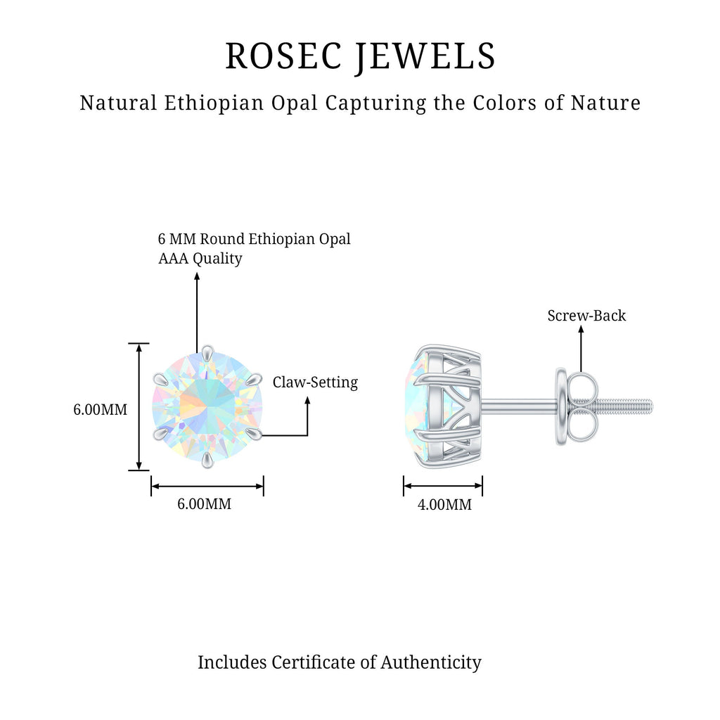 6MM Round Ethiopian Opal Solitaire Stud Earrings in 6 Claw Setting