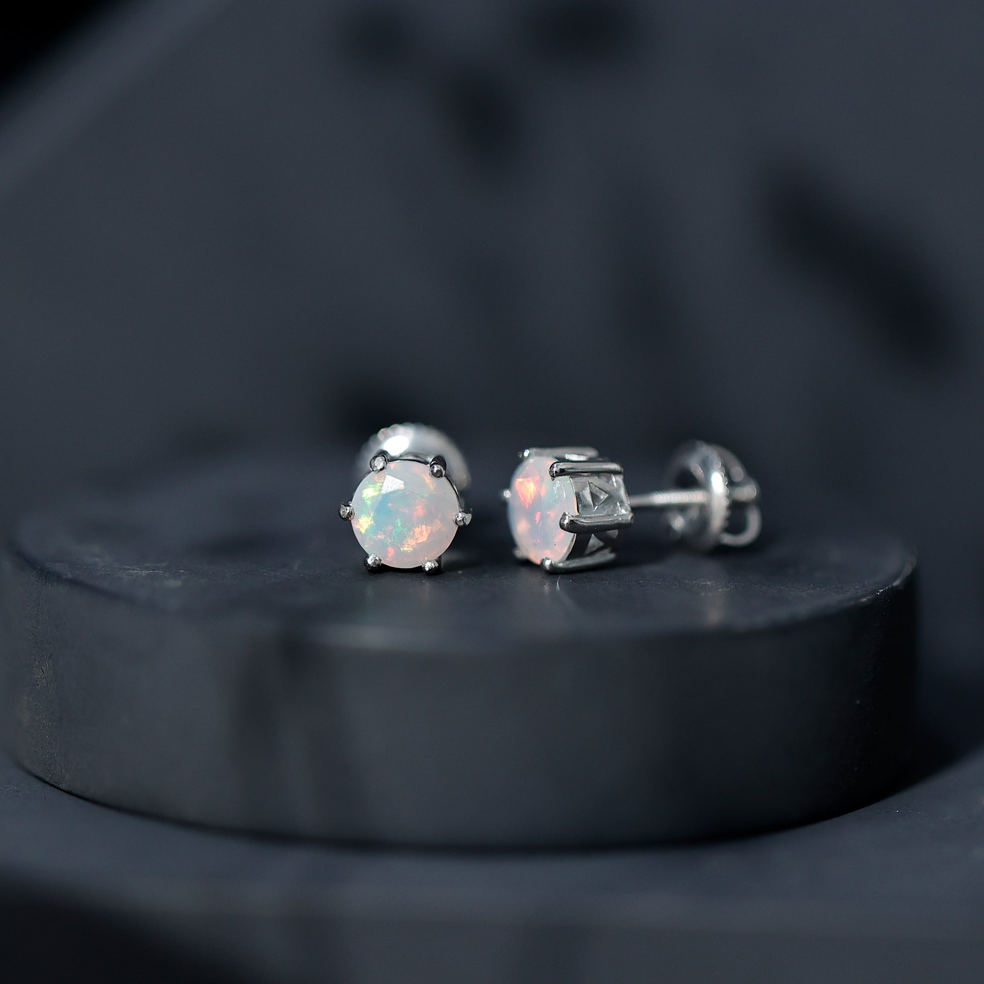 6MM Round Ethiopian Opal Solitaire Stud Earrings in 6 Claw Setting