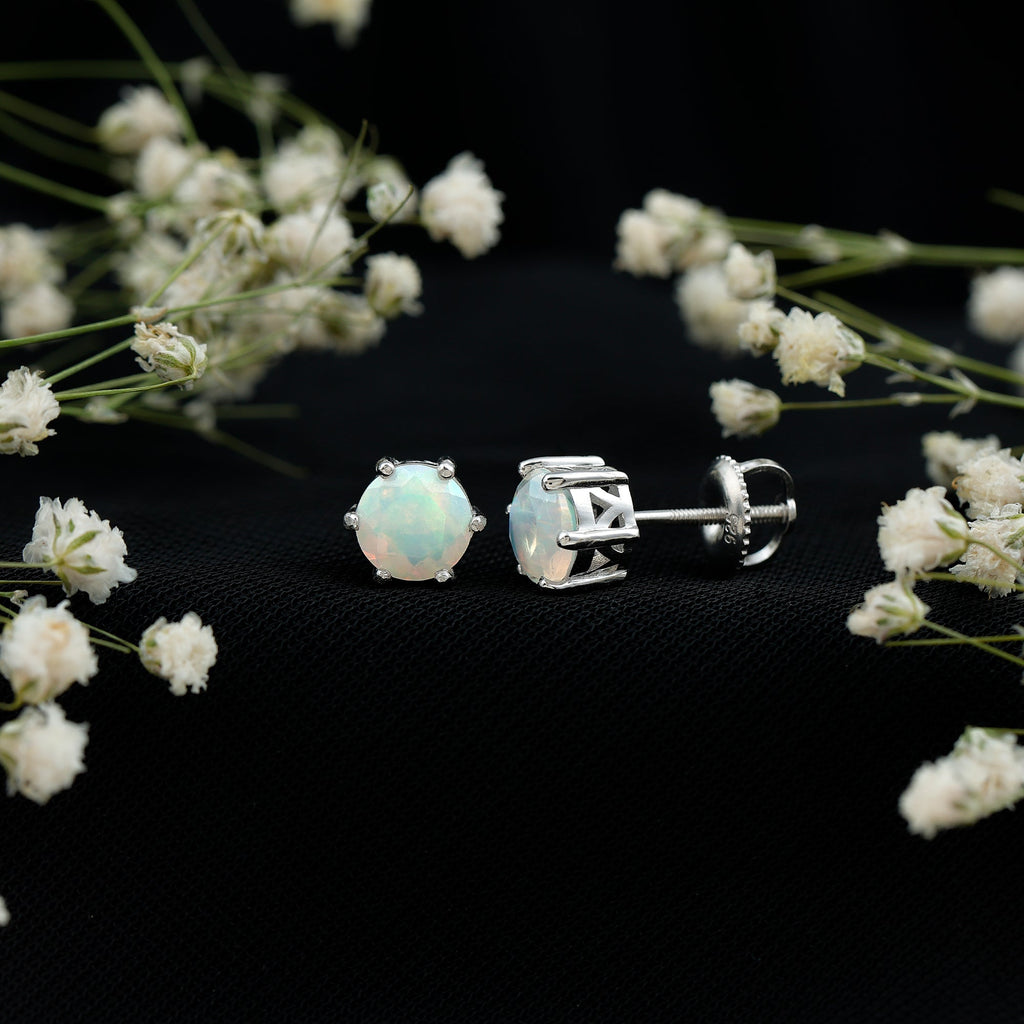 6MM Round Ethiopian Opal Solitaire Stud Earrings in 6 Claw Setting