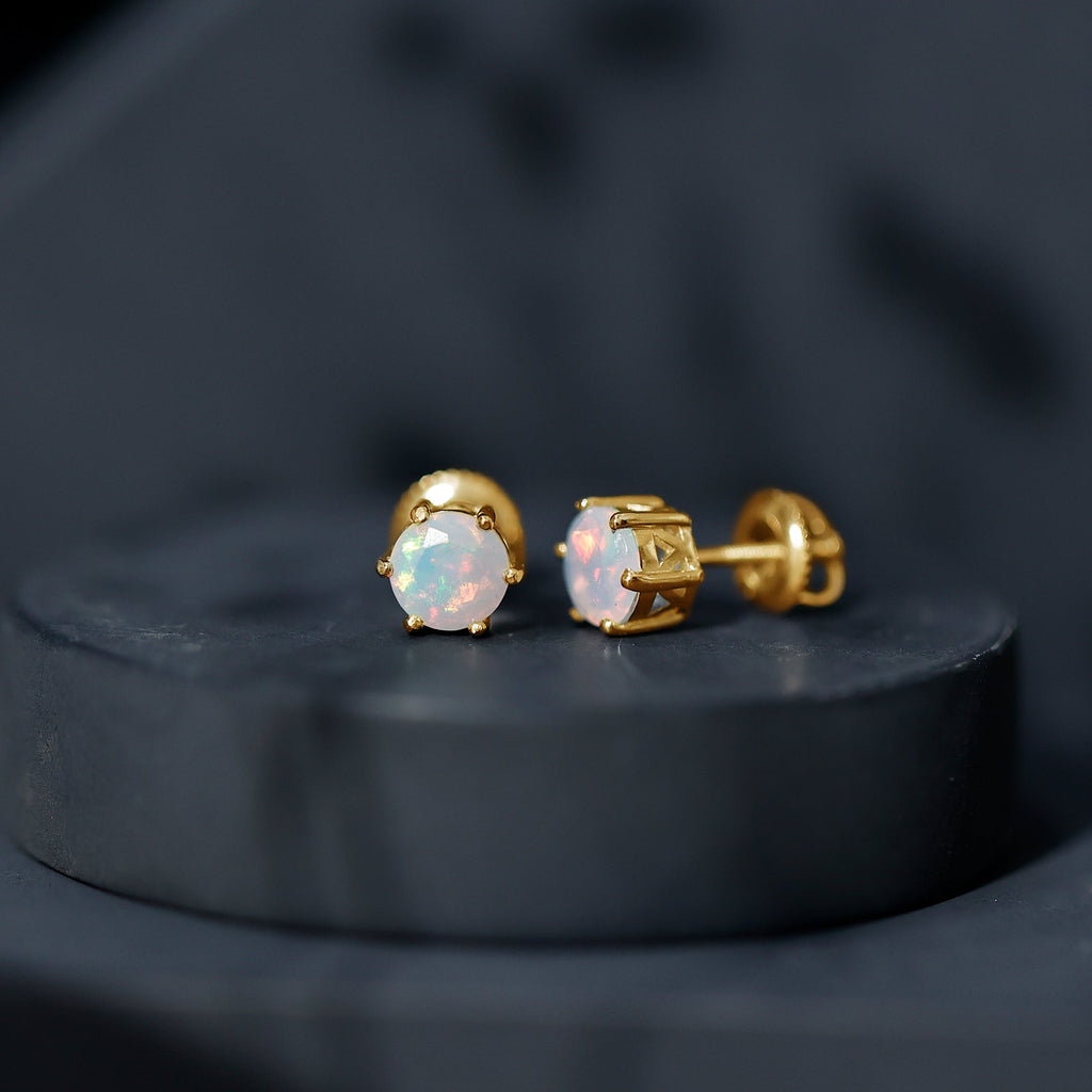 6MM Round Ethiopian Opal Solitaire Stud Earrings in 6 Claw Setting