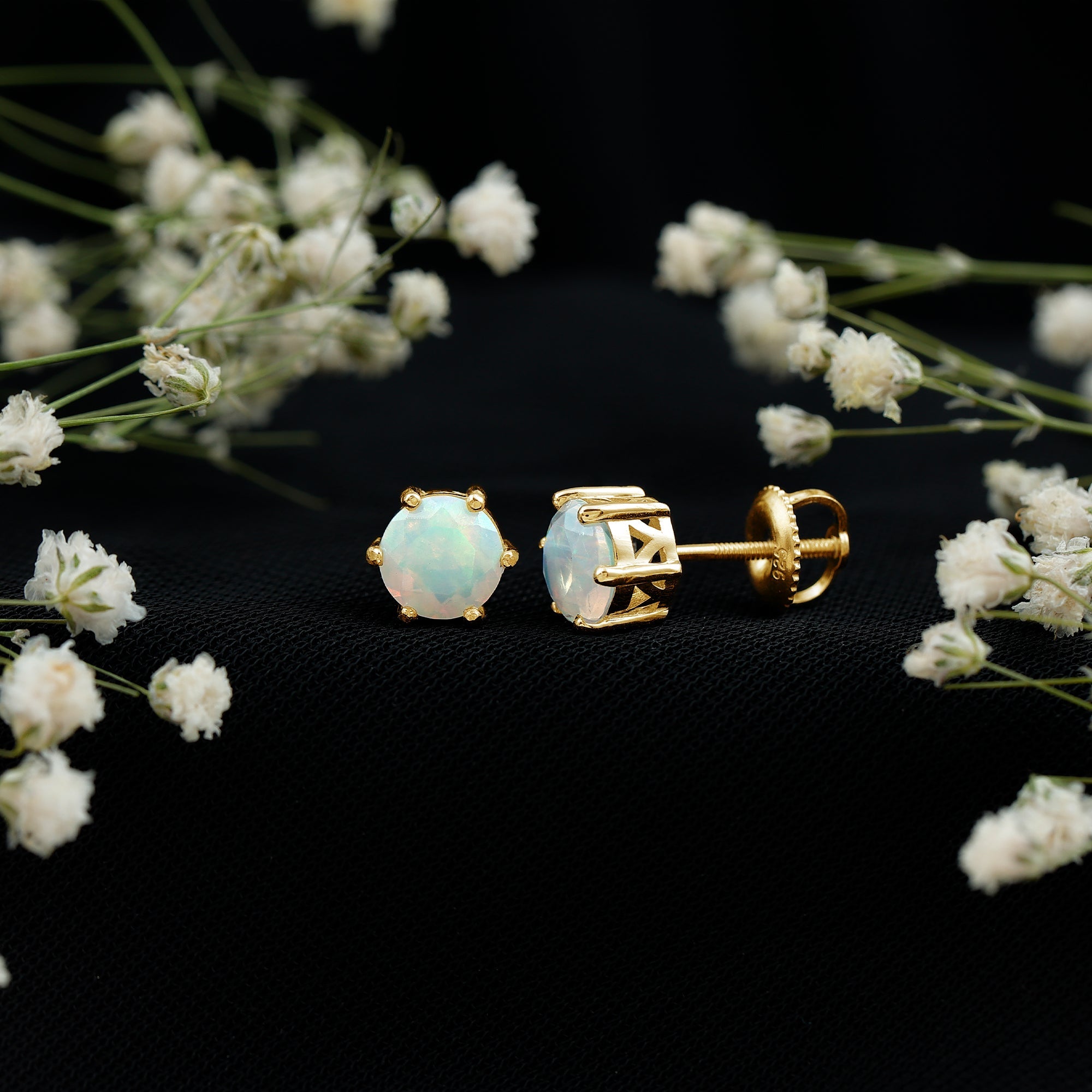 6MM Round Ethiopian Opal Solitaire Stud Earrings in 6 Claw Setting