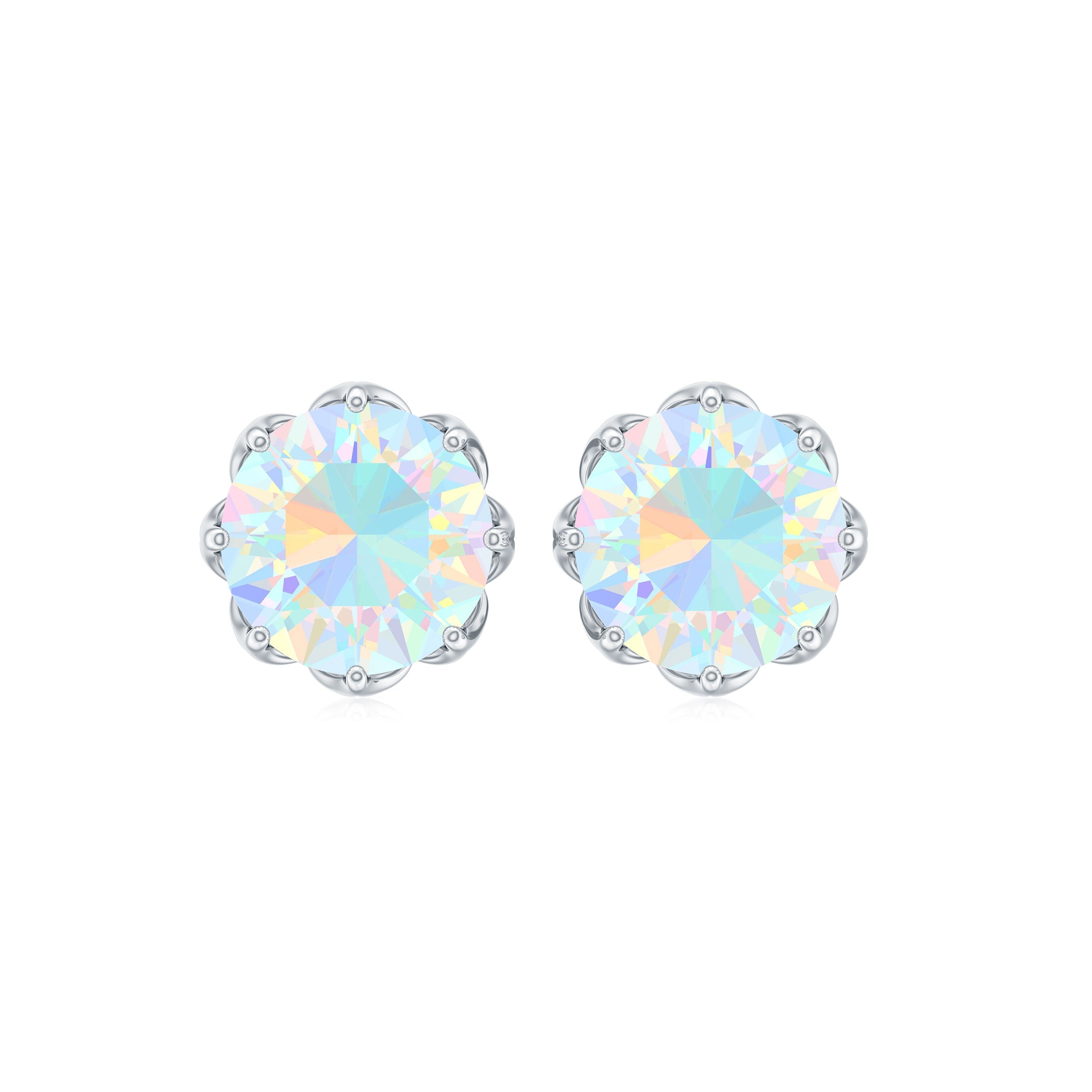 6 MM Decorative Ethiopian Opal Solitaire Stud Earrings