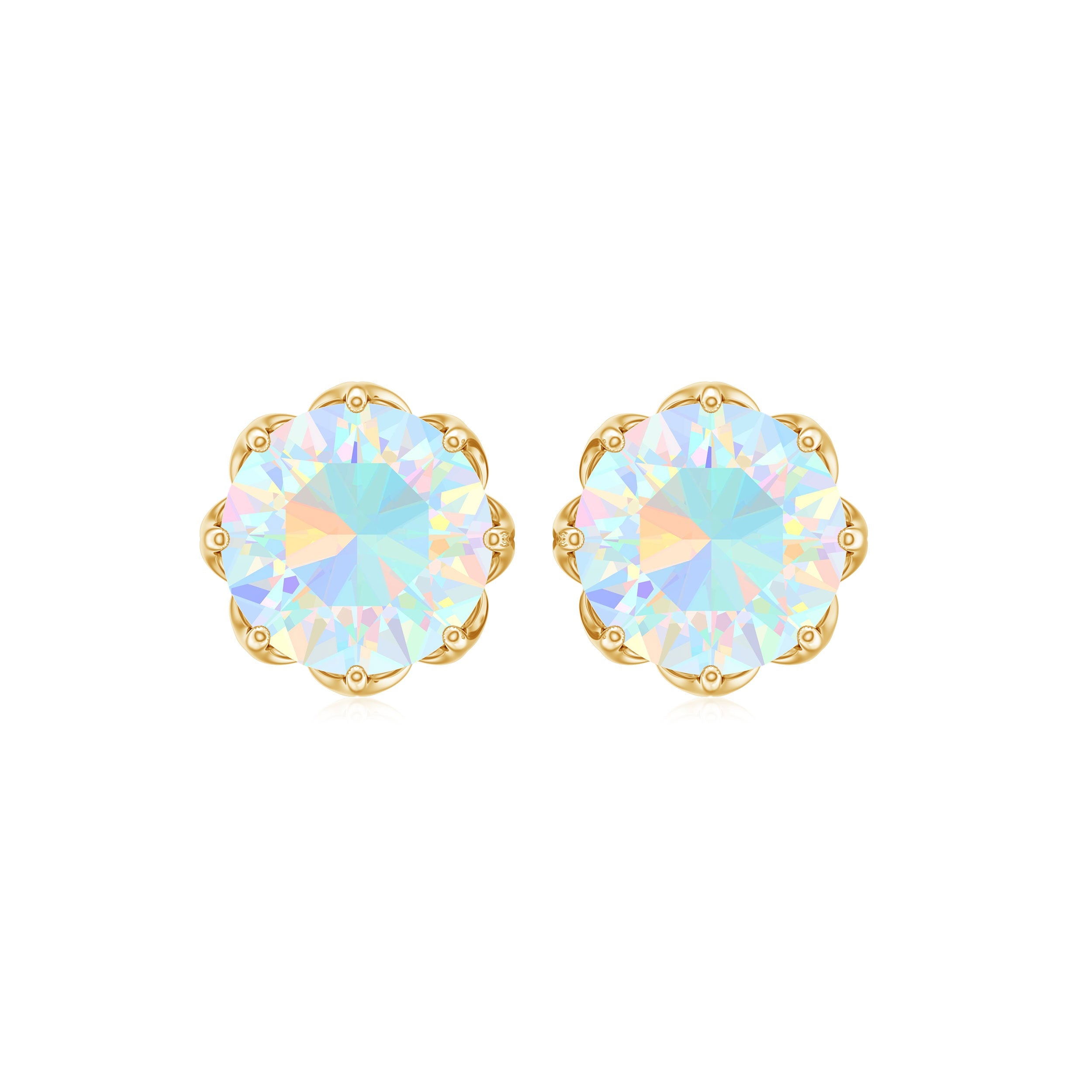 6 MM Decorative Ethiopian Opal Solitaire Stud Earrings