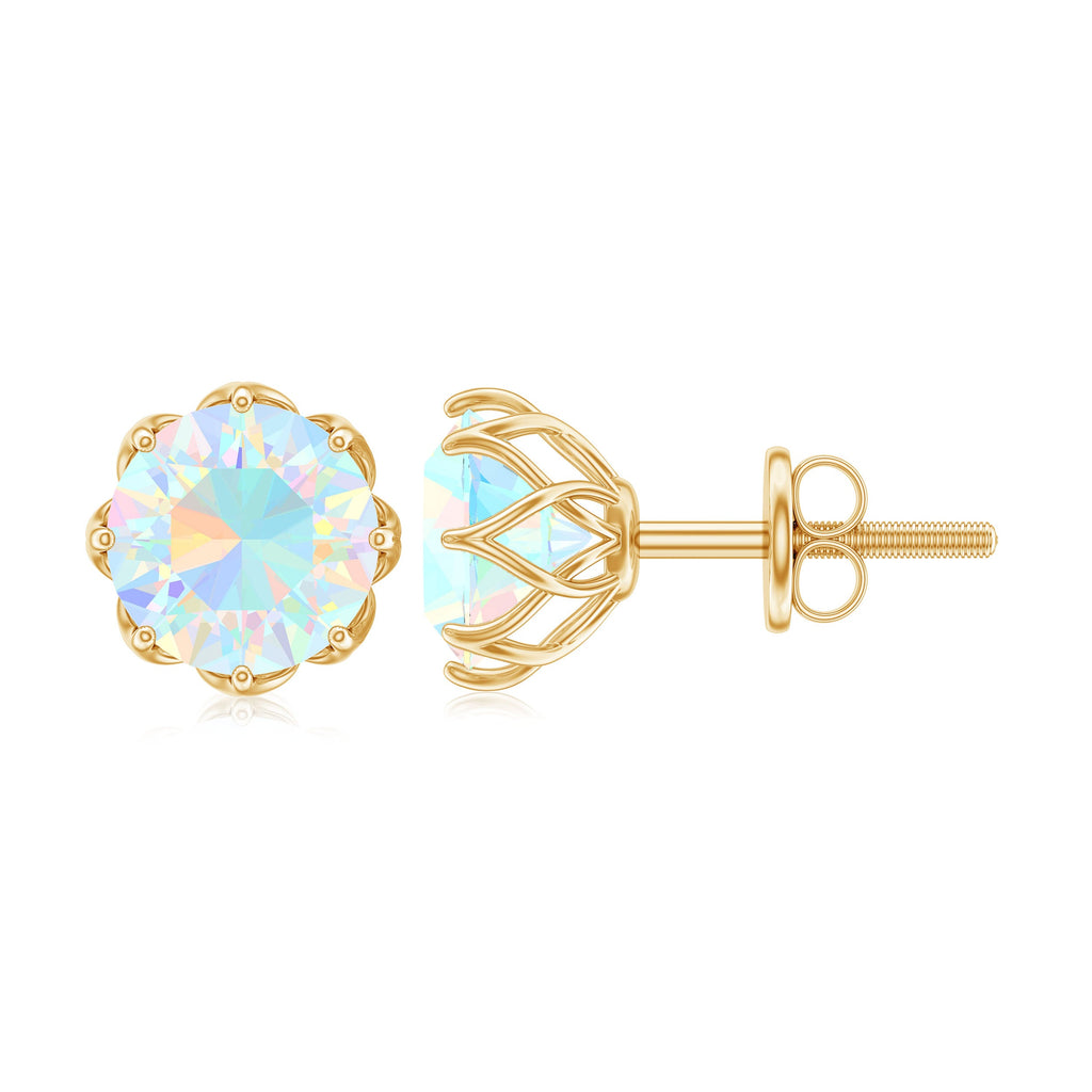 6 MM Decorative Ethiopian Opal Solitaire Stud Earrings