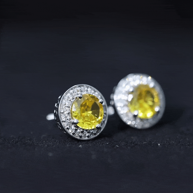Lab Grown Yellow Sapphire and Diamond Halo Stud Earrings