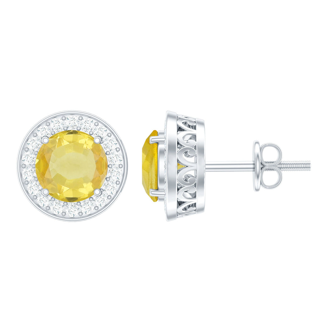 Lab Grown Yellow Sapphire and Diamond Halo Stud Earrings