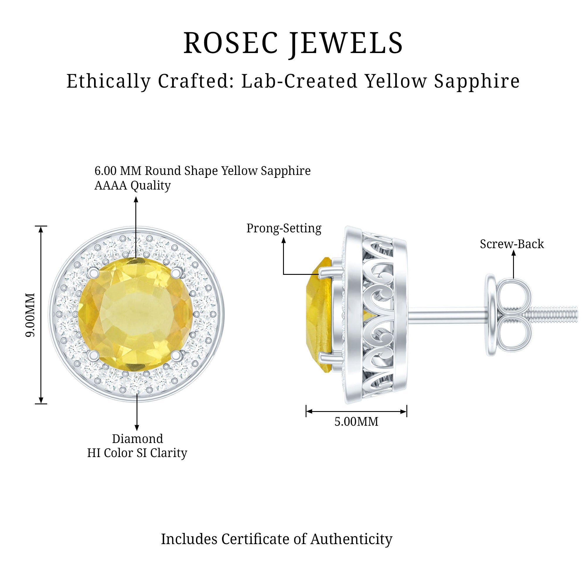 Lab Grown Yellow Sapphire and Diamond Halo Stud Earrings