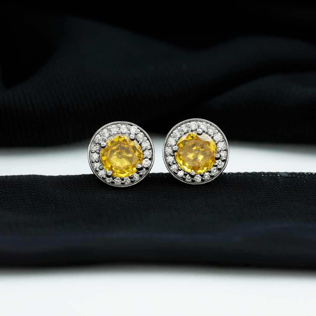Lab Grown Yellow Sapphire and Diamond Halo Stud Earrings