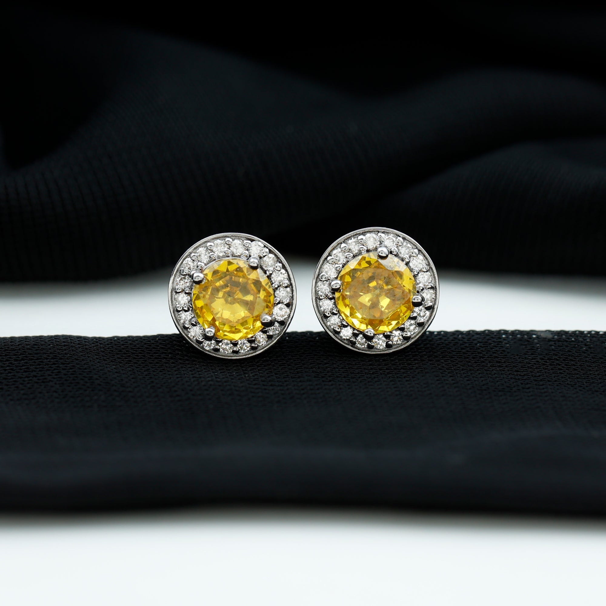 Lab Grown Yellow Sapphire and Diamond Halo Stud Earrings