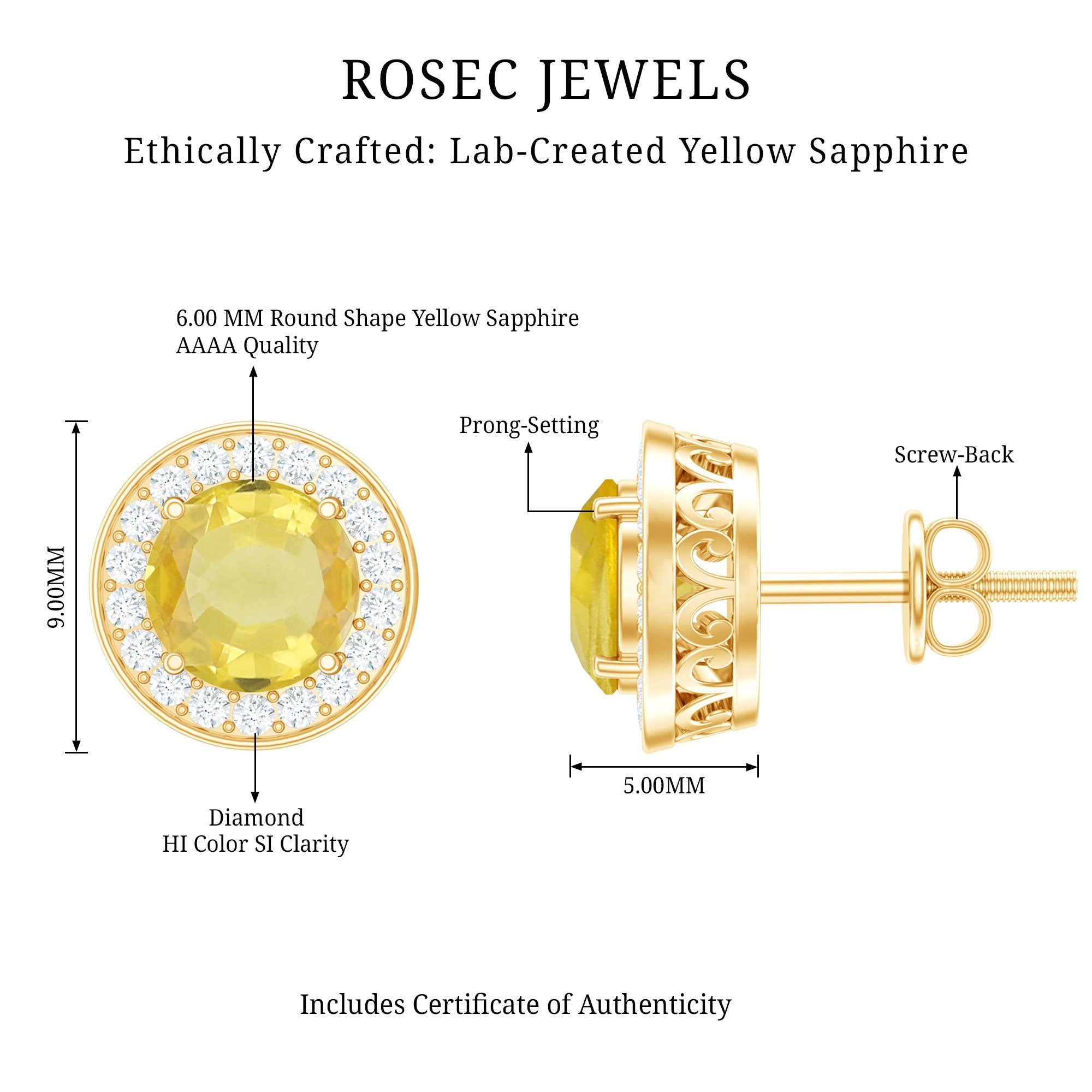 Lab Grown Yellow Sapphire and Diamond Halo Stud Earrings