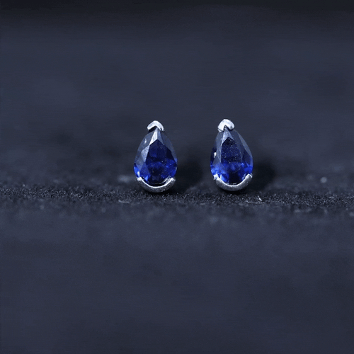 1 Carat Lab Grown Blue Sapphire Teardrop Stud Earrings