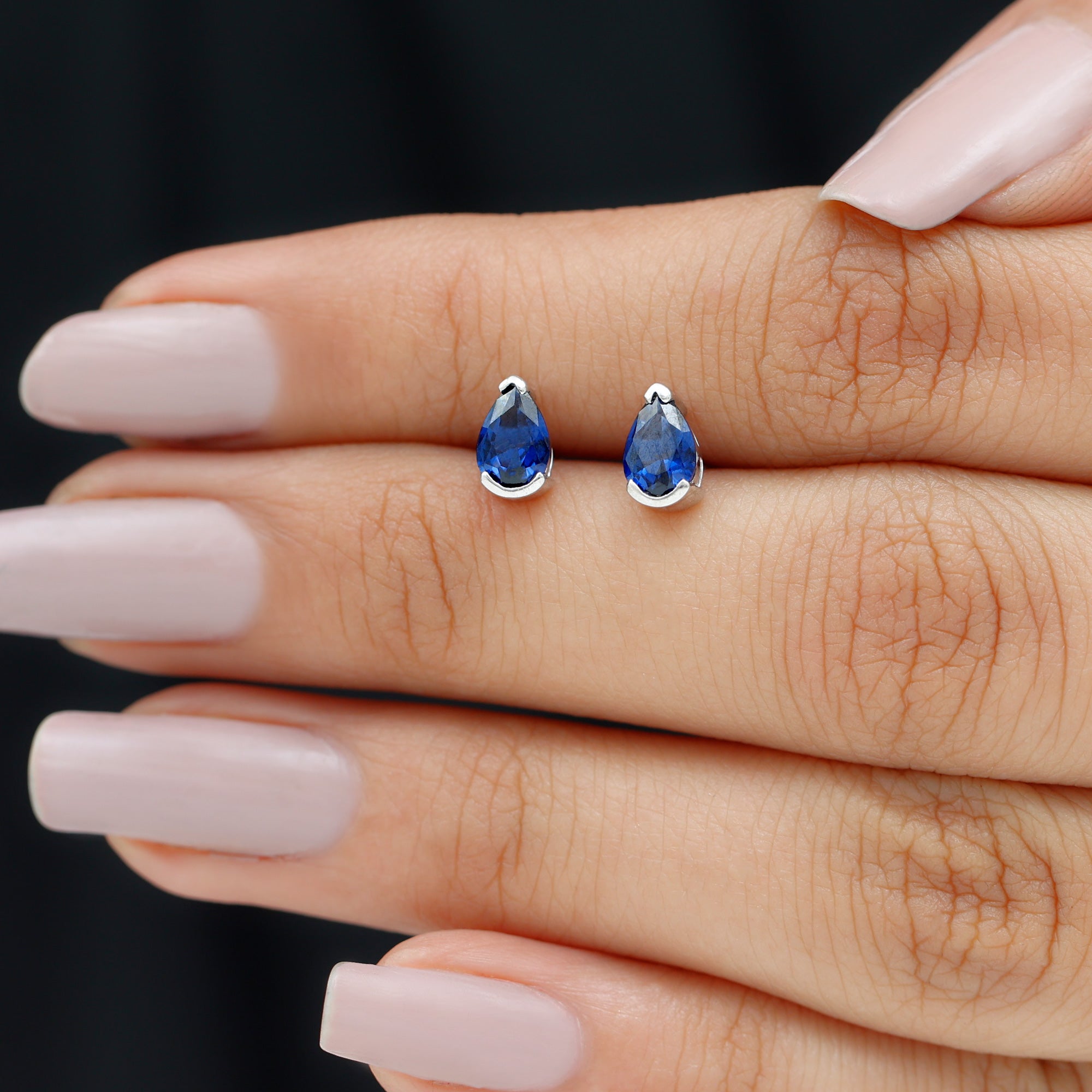 1 Carat Lab Grown Blue Sapphire Teardrop Stud Earrings