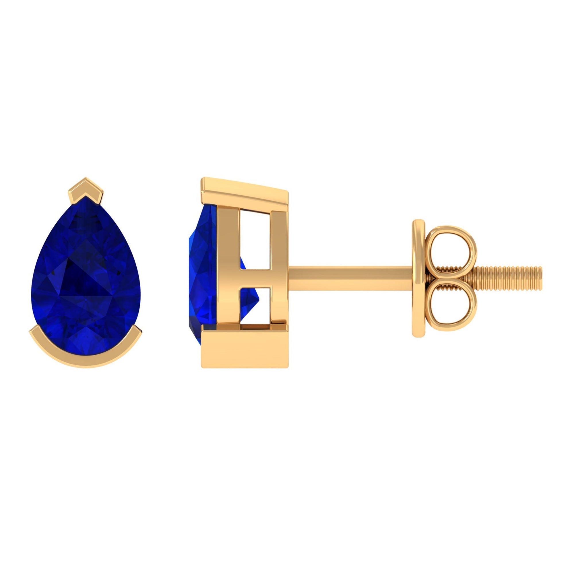 1 Carat Lab Grown Blue Sapphire Teardrop Stud Earrings