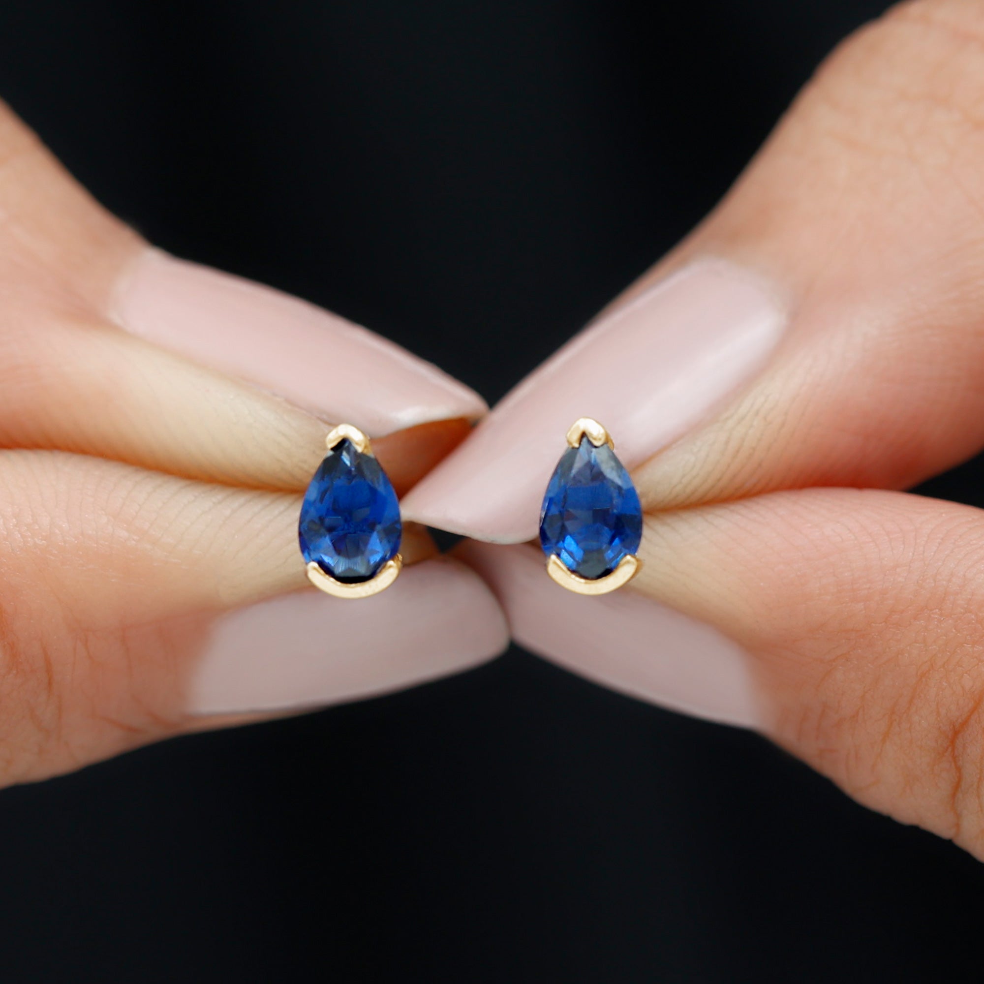 1 Carat Lab Grown Blue Sapphire Teardrop Stud Earrings