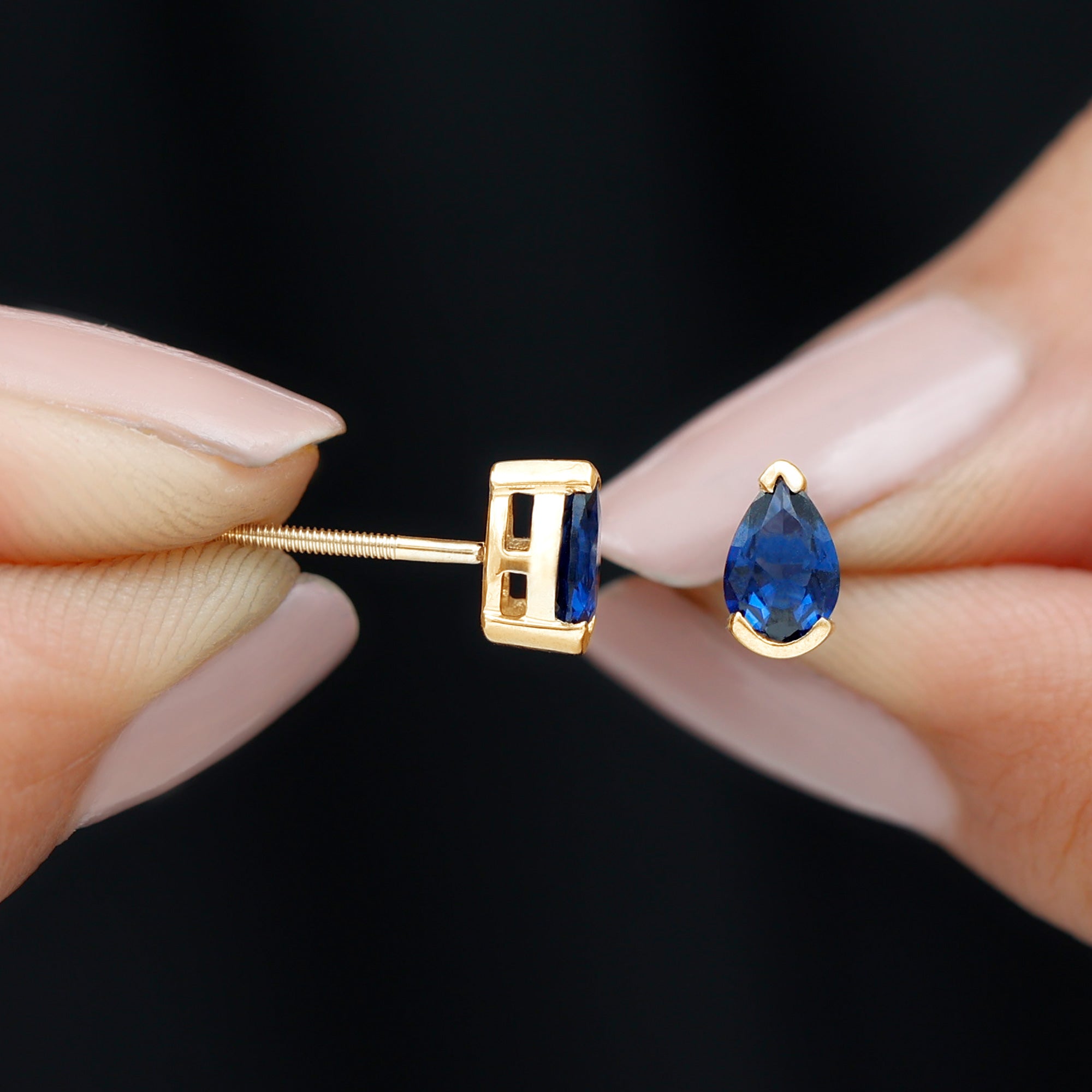 1 Carat Lab Grown Blue Sapphire Teardrop Stud Earrings