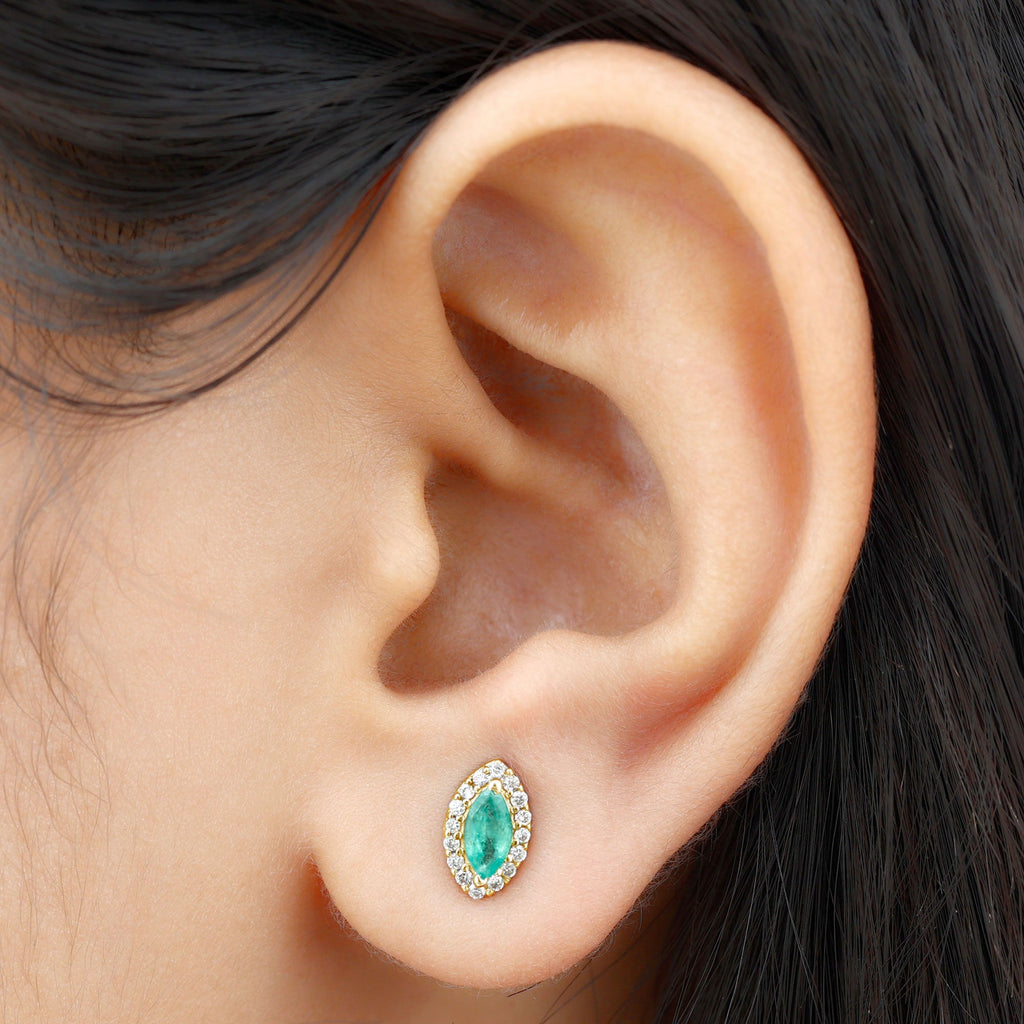 1.6 Carat Marquise Cut Emerald and Diamond Stud Earrings
