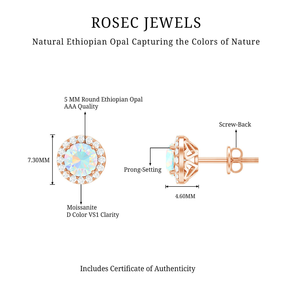 Natural Ethiopian Opal and Moissanite Halo Stud Earrings