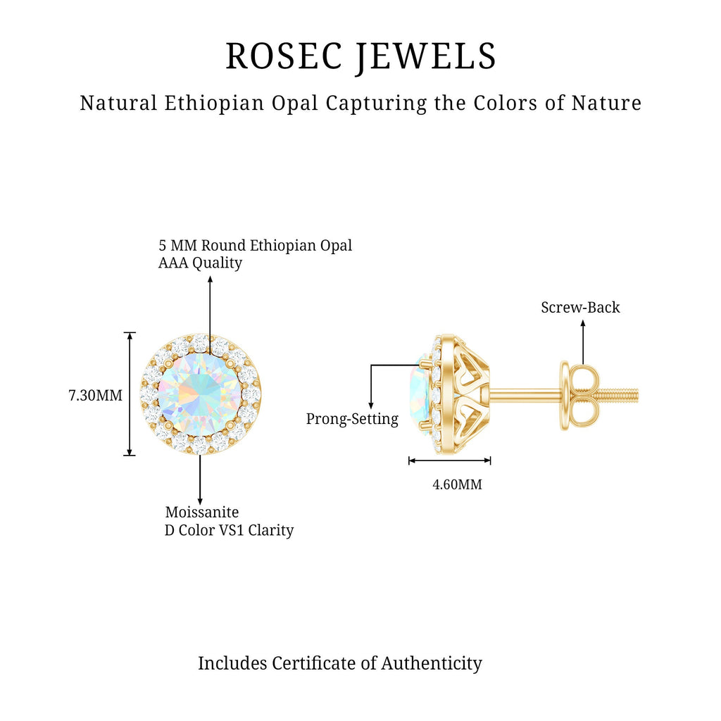 Natural Ethiopian Opal and Moissanite Halo Stud Earrings