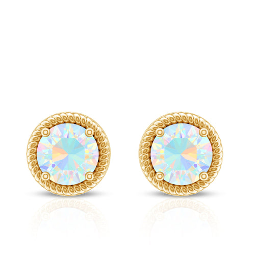 1 Carat Round Shape Ethiopian Opal Solitaire Stud Earrings