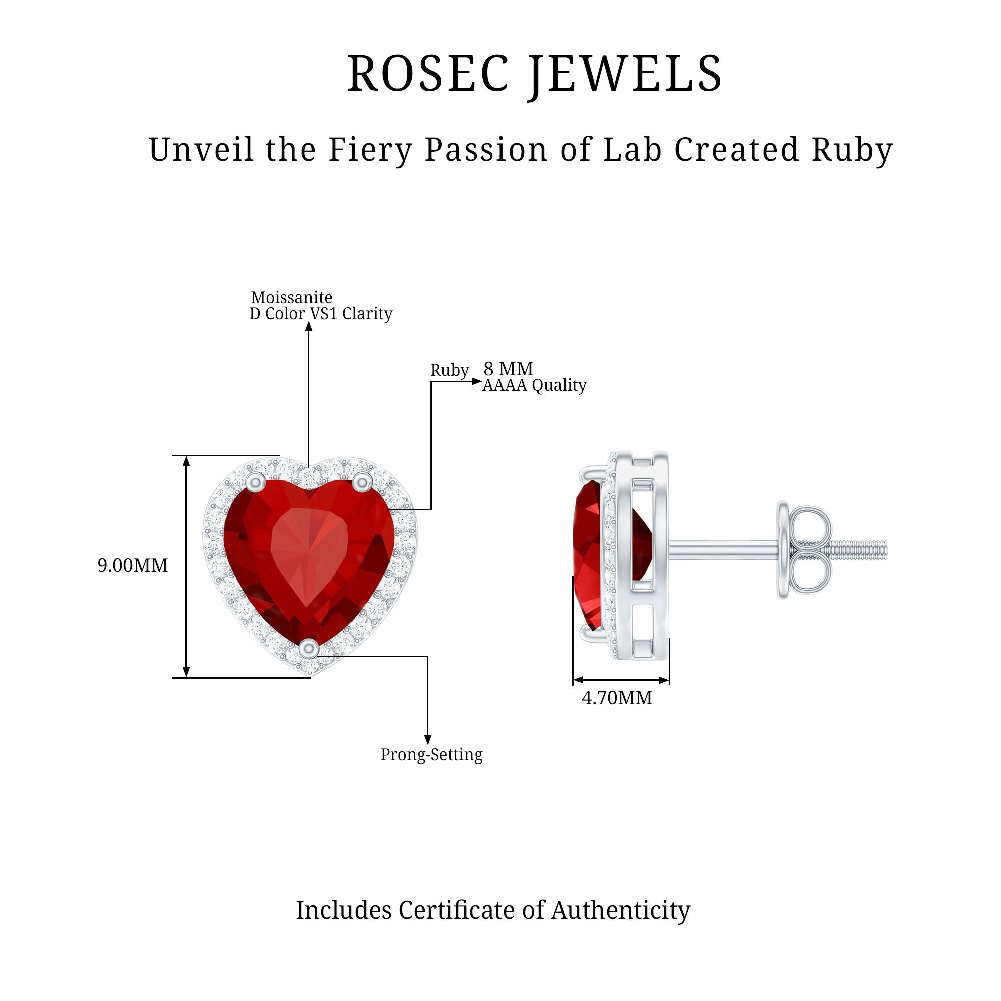 Heart Shape Lab Grown Ruby Stud Earrings For Her
