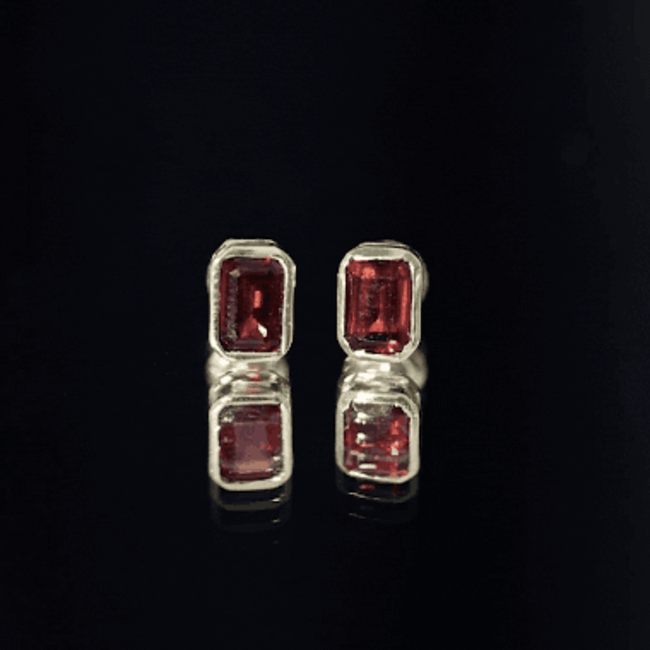 1.5 CT Emerald Cut Garnet Solitaire Stud Earrings in Bezel Setting