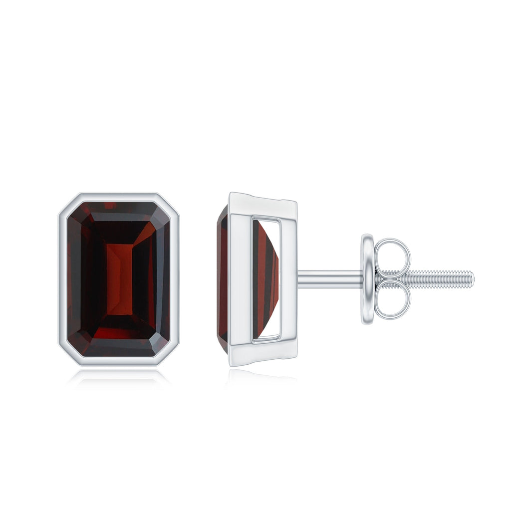 1.5 CT Emerald Cut Garnet Solitaire Stud Earrings in Bezel Setting