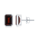 1.5 CT Emerald Cut Garnet Solitaire Stud Earrings in Bezel Setting