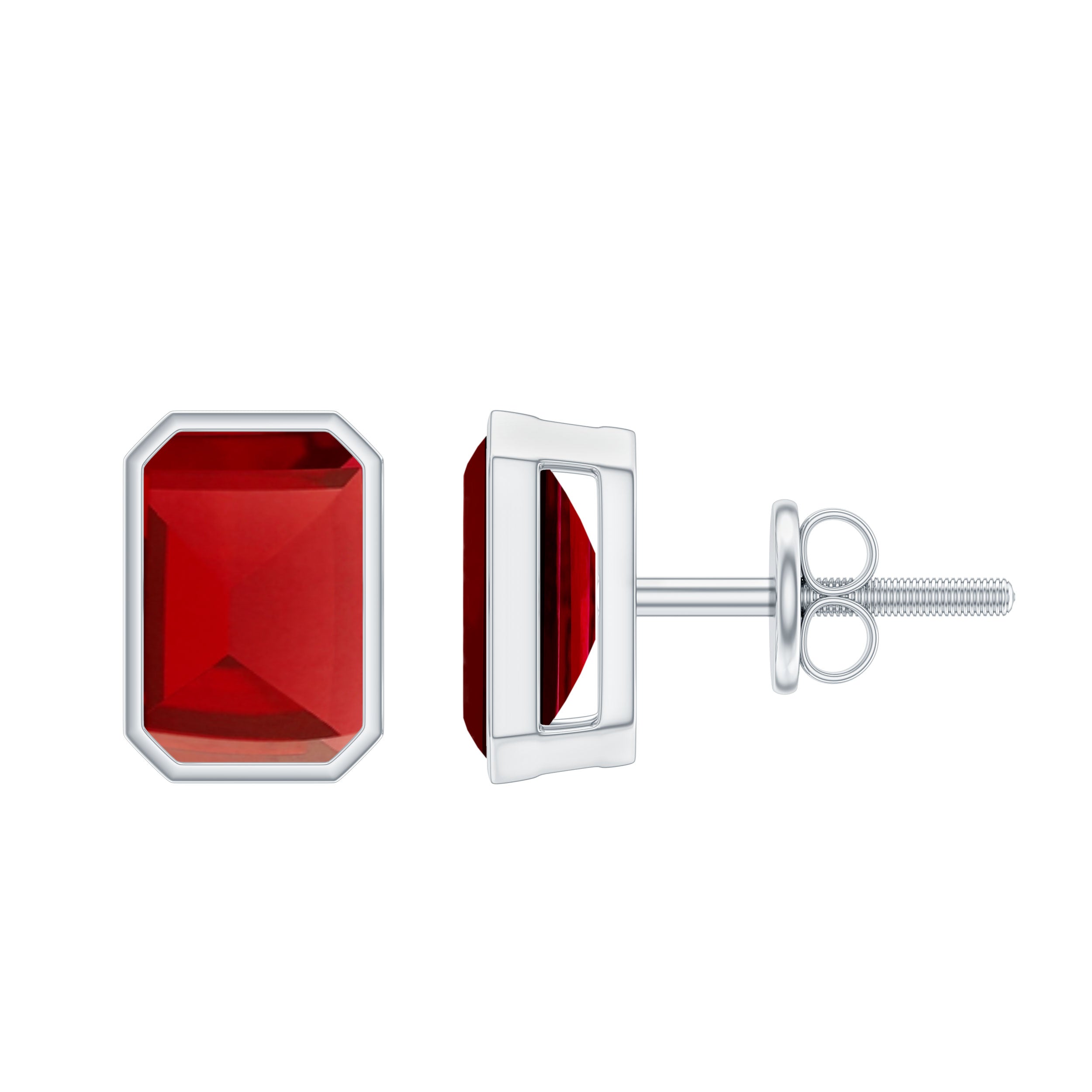 Solitaire Lab Created Ruby Emerald Cut Stud Earrings