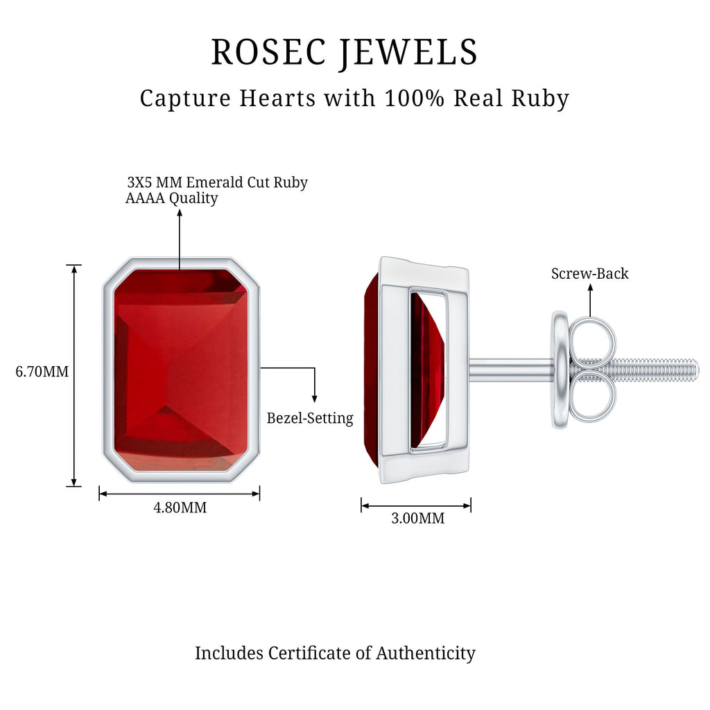 Solitaire Lab Created Ruby Emerald Cut Stud Earrings