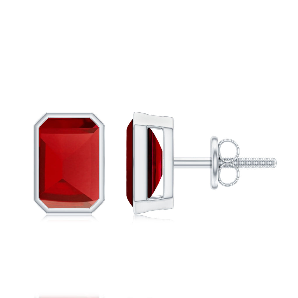 Solitaire Lab Created Ruby Emerald Cut Stud Earrings
