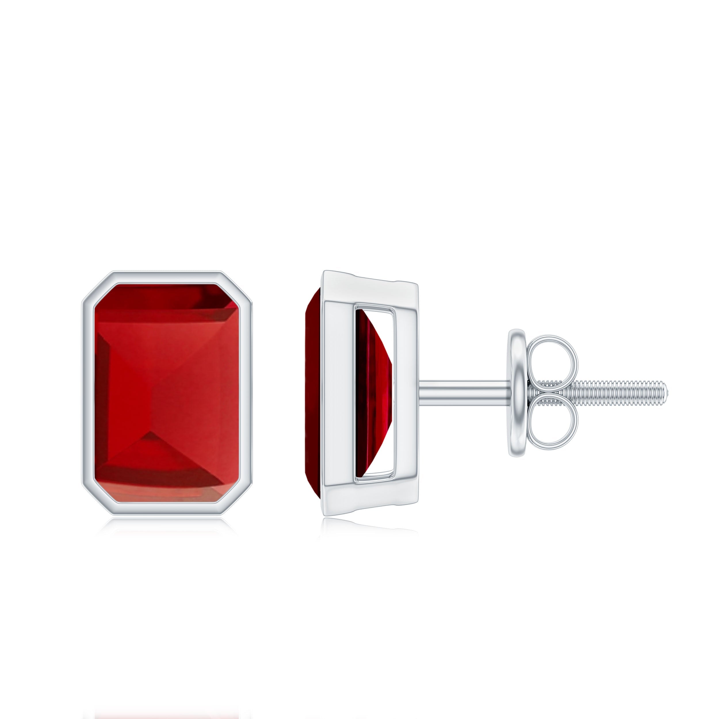Solitaire Lab Created Ruby Emerald Cut Stud Earrings