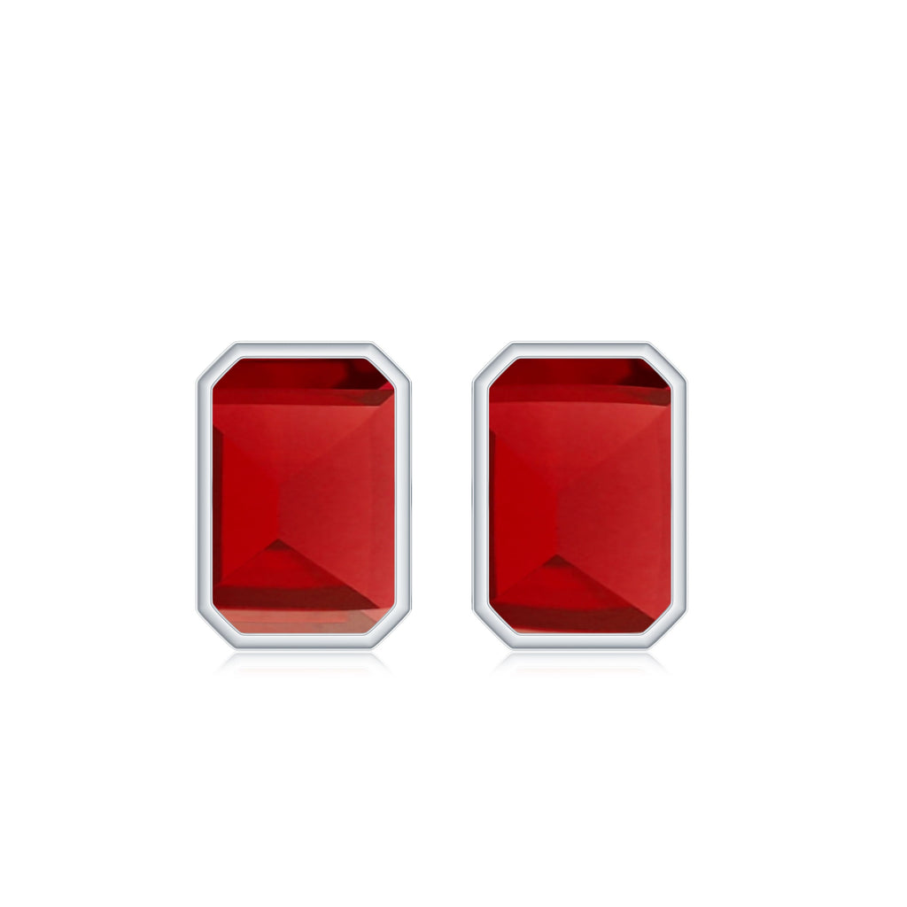 Solitaire Lab Created Ruby Emerald Cut Stud Earrings