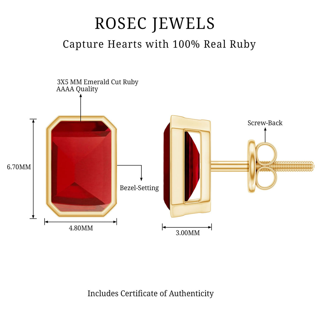 Solitaire Lab Created Ruby Emerald Cut Stud Earrings