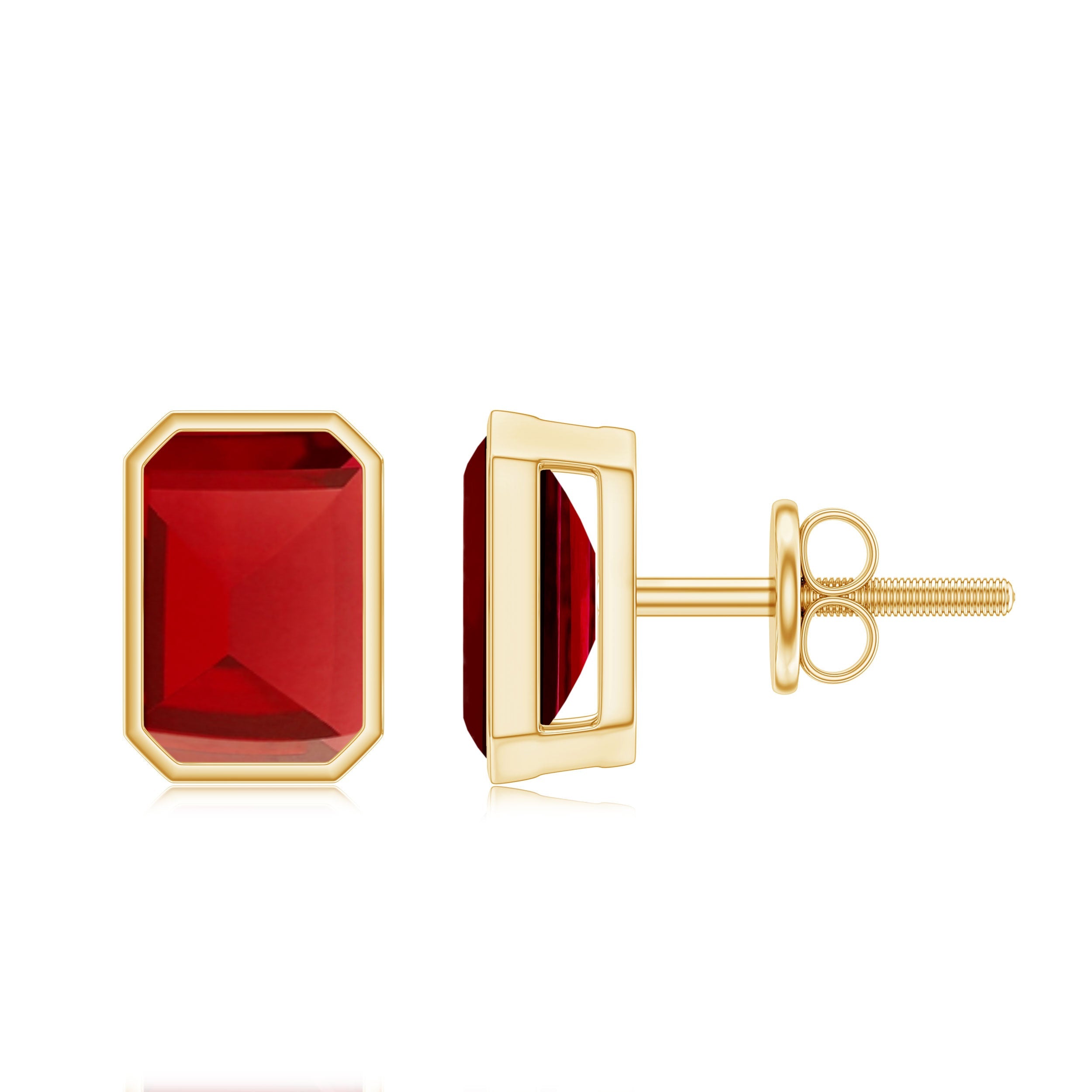 Solitaire Lab Created Ruby Emerald Cut Stud Earrings